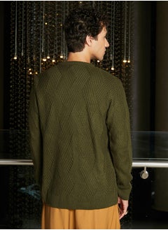 Campus Sutra Men's Army Green Basket-Knit Pullover Sweater  - Image 5