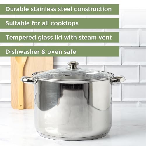 Ecolution Pure Intentions Stock Pot - Features Tempered Glass Lid, Keep Cool Handle, and Encapsulated Bottom - Oven Safe - Curbside Recyclable Stainless Steel - 16 Quarts - Image 2