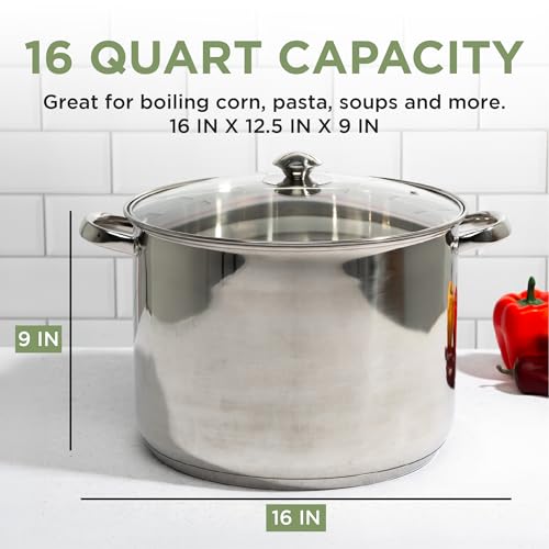 Ecolution Pure Intentions Stock Pot - Features Tempered Glass Lid, Keep Cool Handle, and Encapsulated Bottom - Oven Safe - Curbside Recyclable Stainless Steel - 16 Quarts - Image 5
