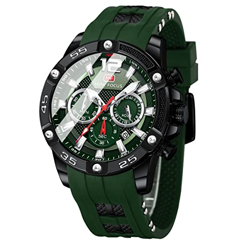 MF MINI FOCUS Men Watch, Chronograph Waterproof Sport Analog Quartz Watches Red Silicon Strap Fashion Wristwatch for Men - Image 1