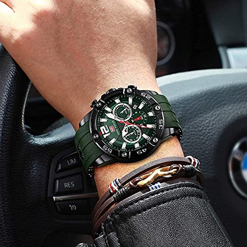 MF MINI FOCUS Men Watch, Chronograph Waterproof Sport Analog Quartz Watches Red Silicon Strap Fashion Wristwatch for Men - Image 3