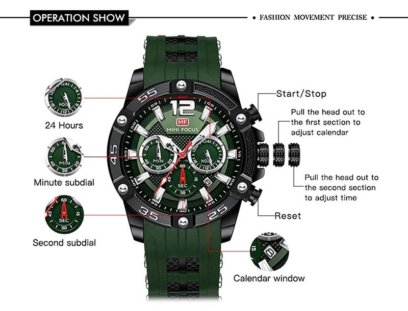 MF MINI FOCUS Men Watch, Chronograph Waterproof Sport Analog Quartz Watches Red Silicon Strap Fashion Wristwatch for Men - Image 5