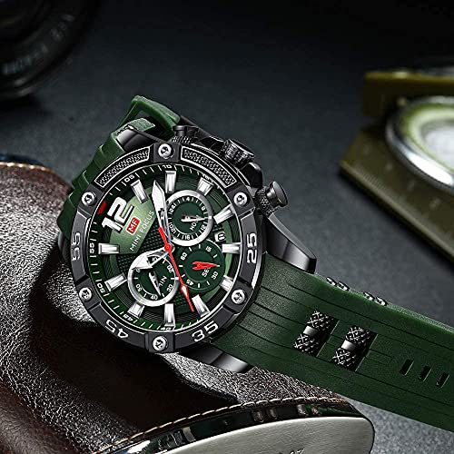 MF MINI FOCUS Men Watch, Chronograph Waterproof Sport Analog Quartz Watches Red Silicon Strap Fashion Wristwatch for Men - Image 2