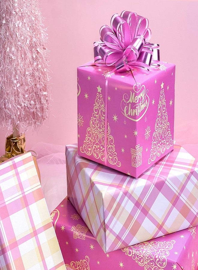 EWES Pink Christmas Wrapping Paper Rolls Cute Kids Reversible Tree Thick Aesthetic Elegant Gift Wrap Sheets Heavy Duty Girls Girly Princess Total 28.5sq.ft - Image 3