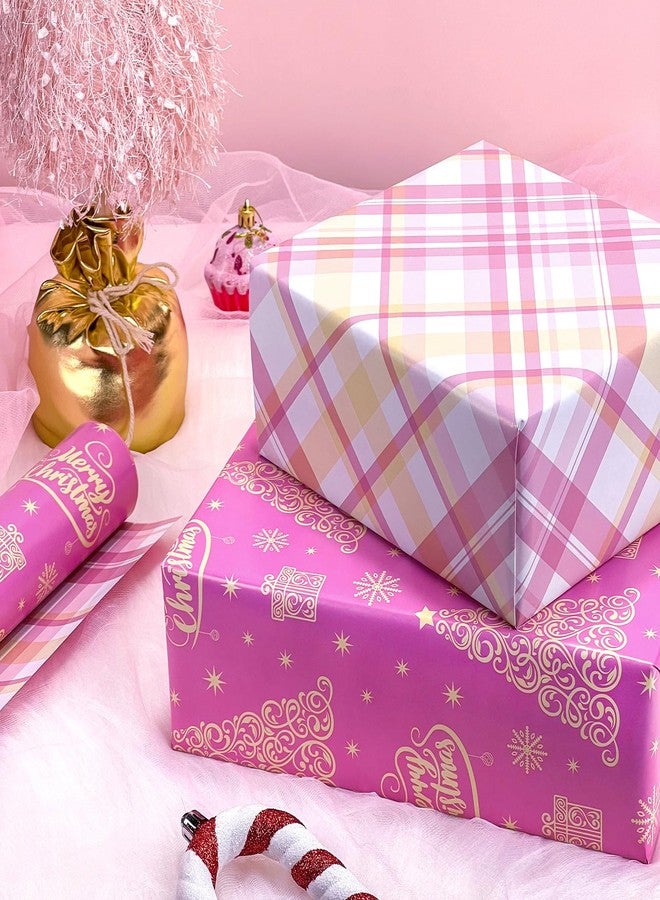 EWES Pink Christmas Wrapping Paper Rolls Cute Kids Reversible Tree Thick Aesthetic Elegant Gift Wrap Sheets Heavy Duty Girls Girly Princess Total 28.5sq.ft - Image 5