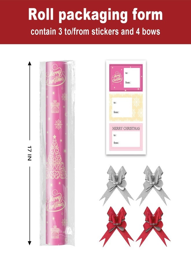 EWES Pink Christmas Wrapping Paper Rolls Cute Kids Reversible Tree Thick Aesthetic Elegant Gift Wrap Sheets Heavy Duty Girls Girly Princess Total 28.5sq.ft - Image 2