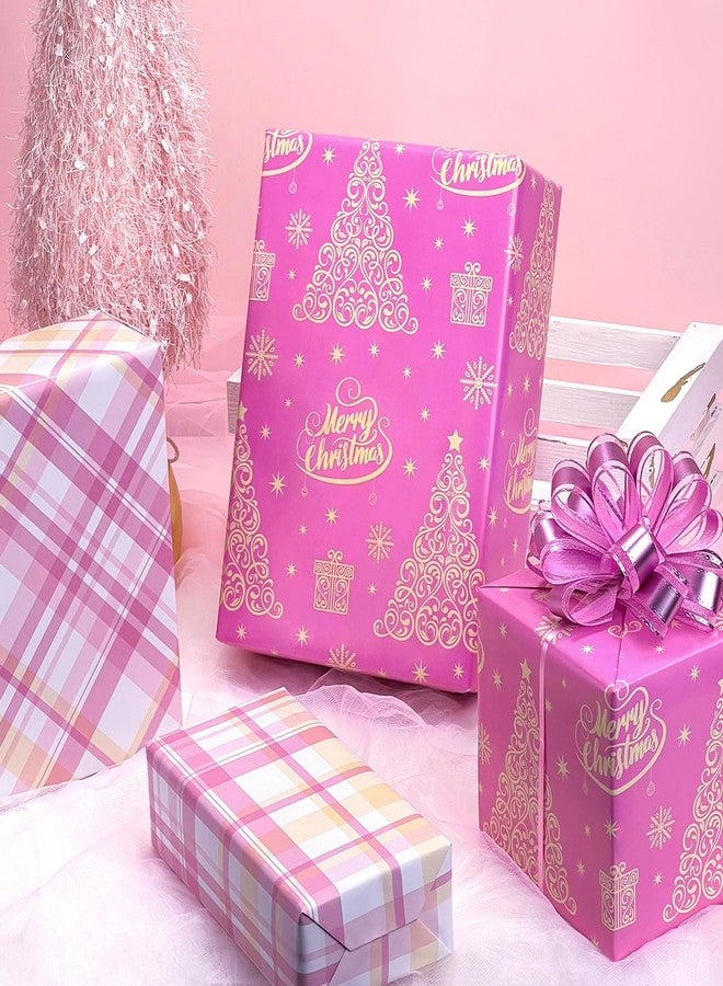 EWES Pink Christmas Wrapping Paper Rolls Cute Kids Reversible Tree Thick Aesthetic Elegant Gift Wrap Sheets Heavy Duty Girls Girly Princess Total 28.5sq.ft - Image 4