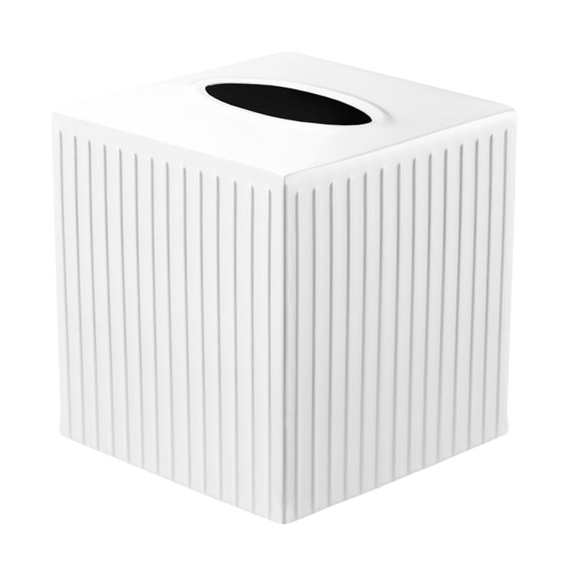 Monarch Abode Tissue Box Cover Square â€“ Handcrafted Ridge Embossed White Metal Tissue Holder Box for Bathroom Accessory, Aesthetic Decorative Facial Napkin Cube for Modern Home Decor - Image 1