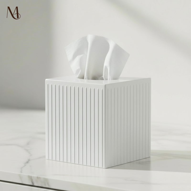 Monarch Abode Tissue Box Cover Square â€“ Handcrafted Ridge Embossed White Metal Tissue Holder Box for Bathroom Accessory, Aesthetic Decorative Facial Napkin Cube for Modern Home Decor - Image 5