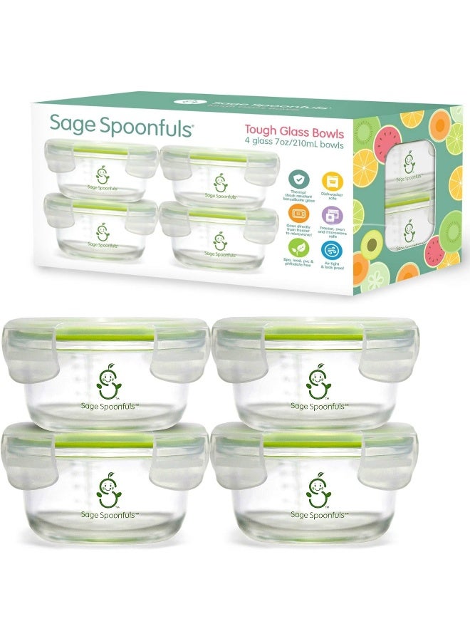 Sage Spoonfuls Glass Baby Food Containers with Lids - 4 Pack, 7 oz Baby Food Jars - Image 1