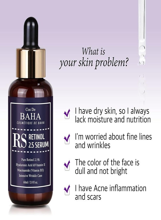 Cos De BAHA Cos De BAHA (RS) Retinol 2.5% Solution Face Serum with Vitamin E - Facial Crepe Erasing, Age Spot Remover, High-Strength Solution for Face 30ml  - Image 3