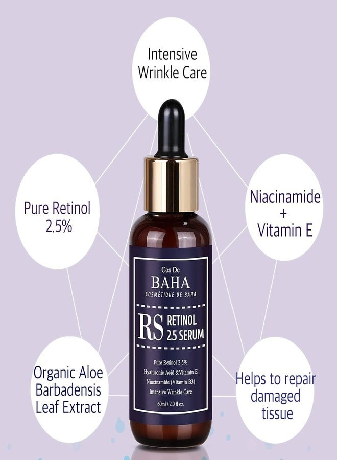 Cos De BAHA Cos De BAHA (RS) Retinol 2.5% Solution Face Serum with Vitamin E - Facial Crepe Erasing, Age Spot Remover, High-Strength Solution for Face 30ml  - Image 2
