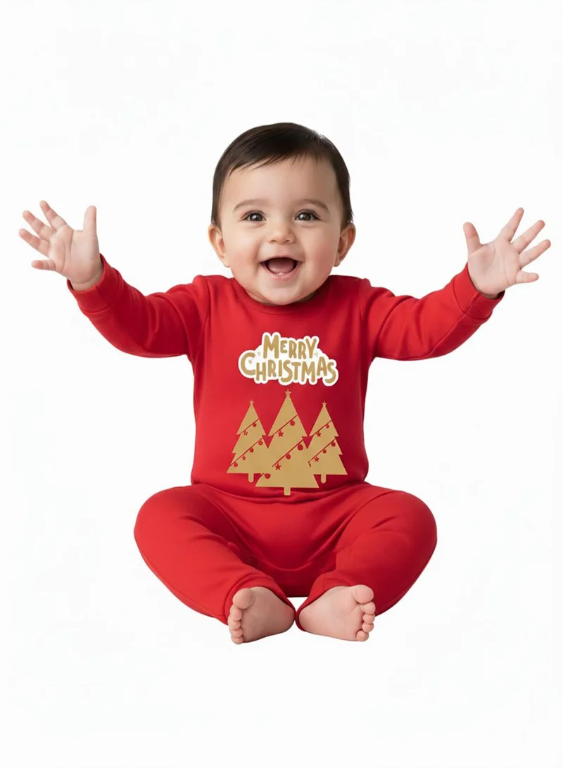 babyqlo Merry Christmas Golden Tree Red Baby Romper