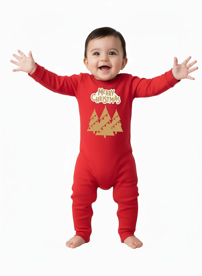 babyqlo Merry Christmas Golden Tree Red Baby Romper