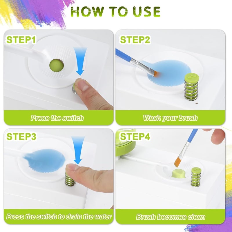Kairsya Upgraded All in 1 Paint Brush Cleaner: Paintbrush Cleaners Tool Paint Brush Rinser Paint Water Dispenser Painting Station for Acrylic, Watercolor, Oil Paintï¼ˆGive 4 Pen & Pen holder & paint trayï¼‰ - Image 4