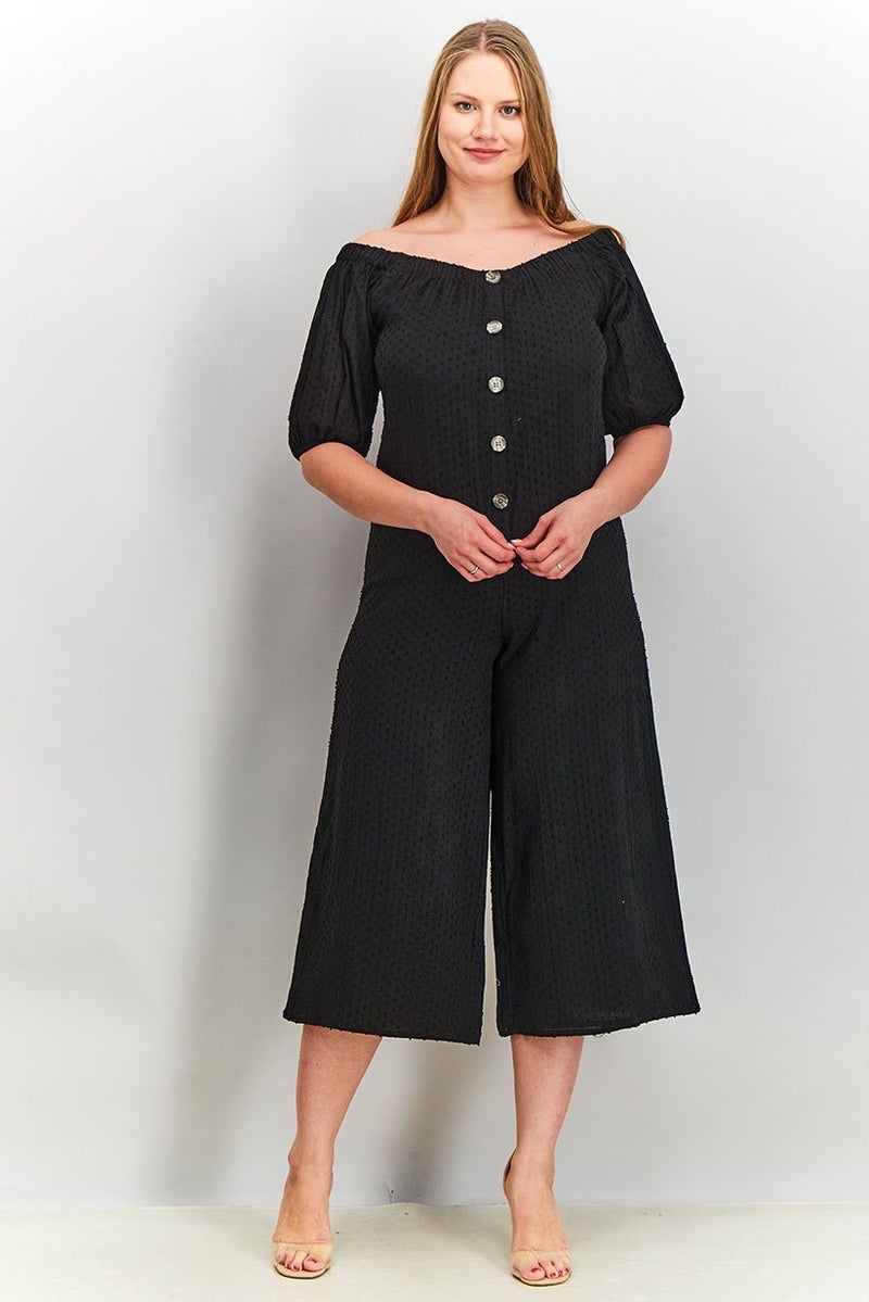 Asos Design Women Textured Short Sleeve Jumpsuit, Black - Image 1