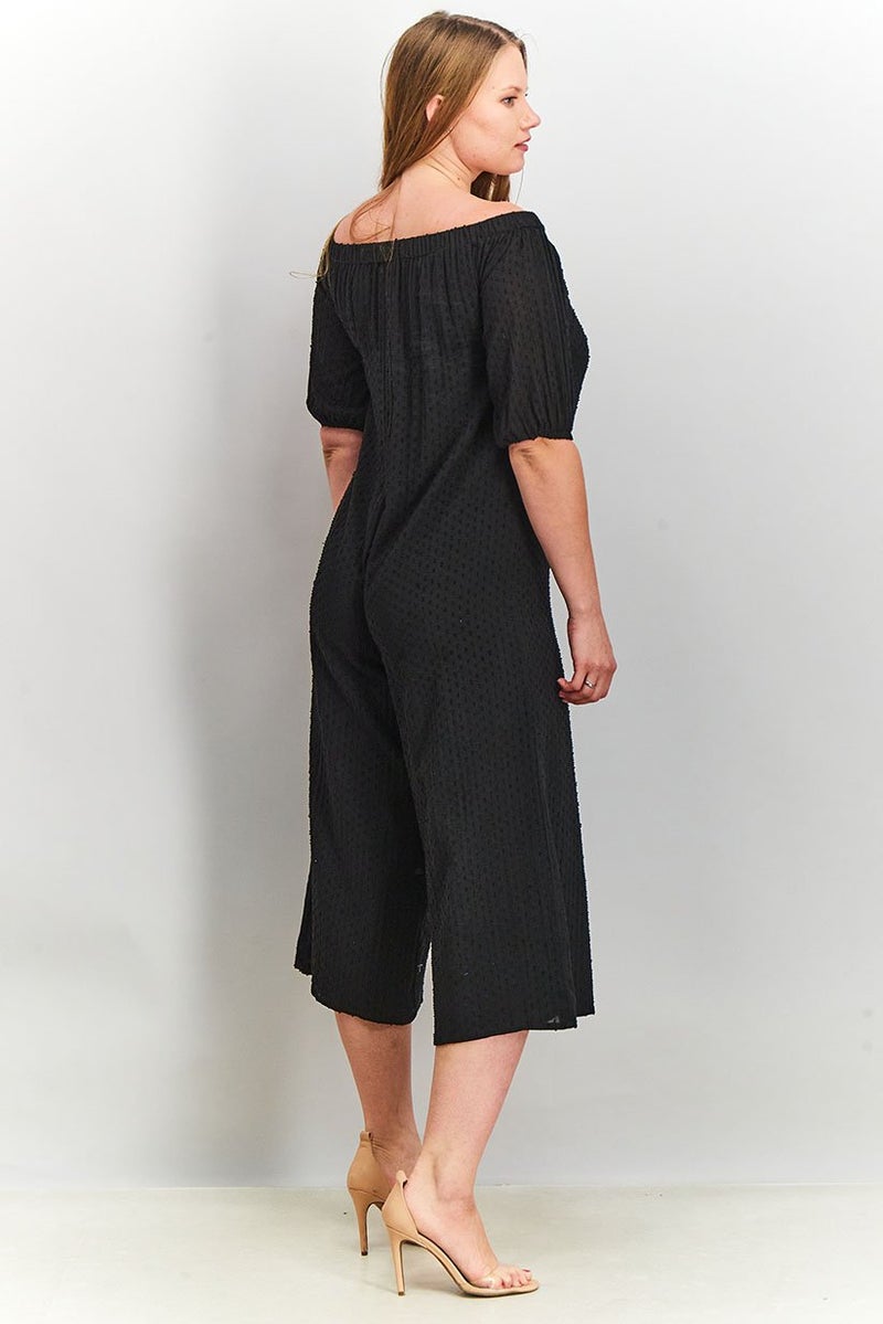 Asos Design Women Textured Short Sleeve Jumpsuit, Black - Image 3