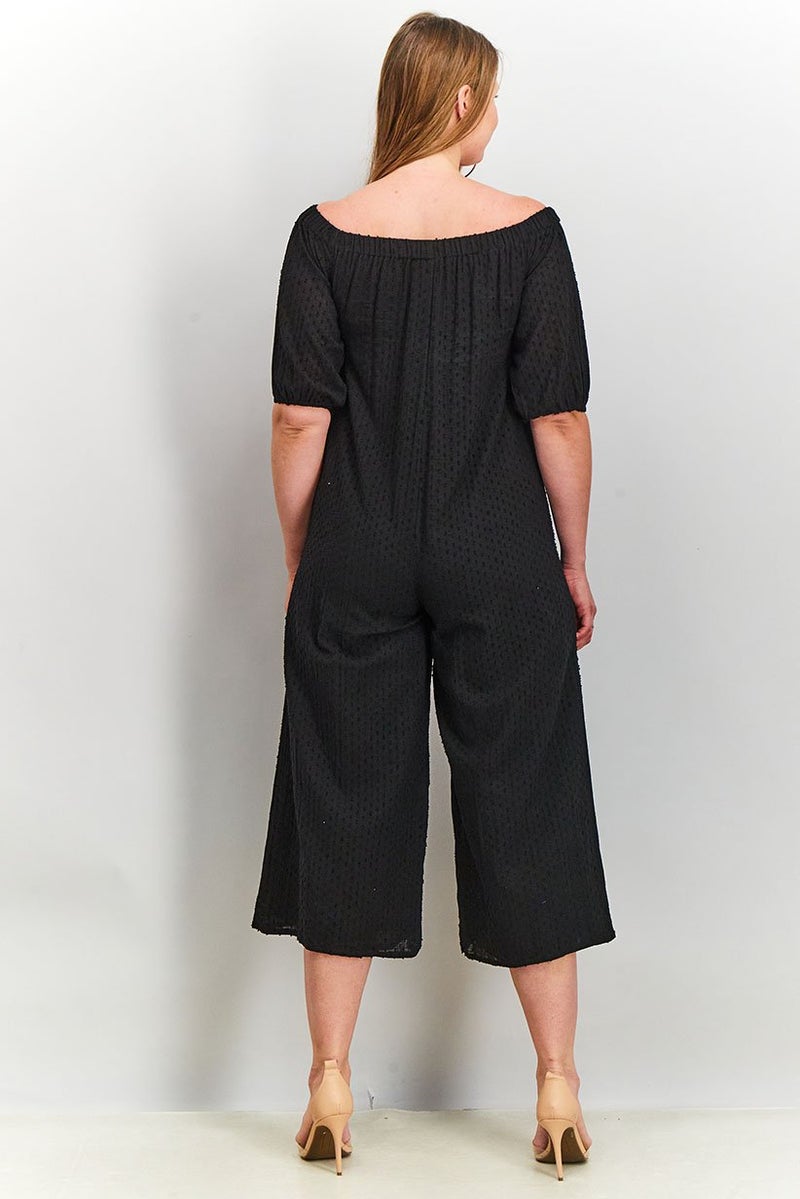 Asos Design Women Textured Short Sleeve Jumpsuit, Black - Image 2