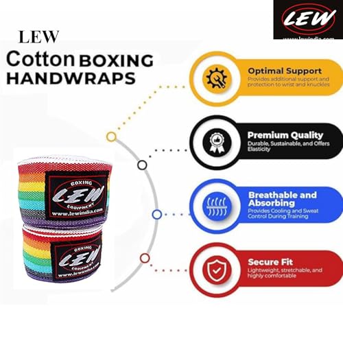 LEW Mexican Style Boxing 500CM Long with Elastic Hand & Wrist Support Spandex Multicolor Hand Wraps (Rainbow) - Image 3