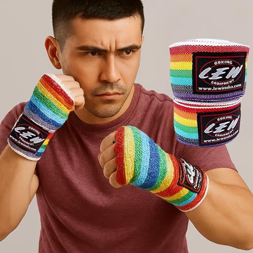 LEW Mexican Style Boxing 500CM Long with Elastic Hand & Wrist Support Spandex Multicolor Hand Wraps (Rainbow) - Image 2