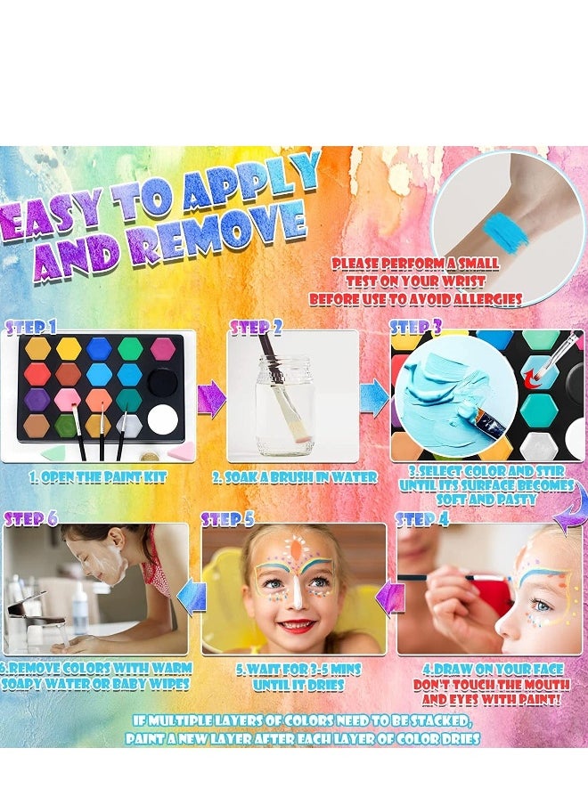 Generic - 37 PCS Face Painting Kits for Kids, 19 Colors Water Based  Quick Dry Body Face Paint Set with 35 Stencils  3 Brushes,Sticker,Sponge, Professional  Makeup Kit E aster Carnival - Image 1