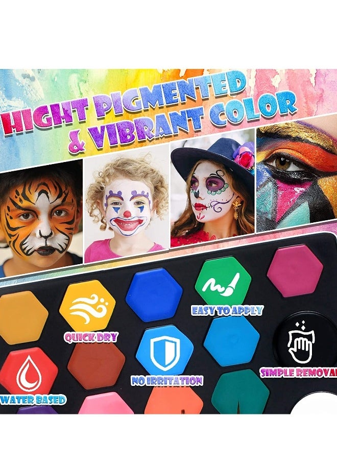 Generic - 37 PCS Face Painting Kits for Kids, 19 Colors Water Based  Quick Dry Body Face Paint Set with 35 Stencils  3 Brushes,Sticker,Sponge, Professional  Makeup Kit E aster Carnival - Image 1