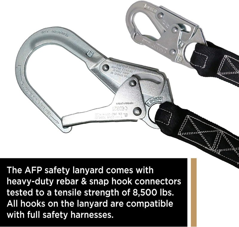 afp 6FT Single Leg Internal Shock Absorbing Safety Fall Protection Lanyard with Pelican Rebar & Snap Hook |Heavy-Duty Webbing | Roofer, Construction, Scaffolding PPE | OSHA & ANSI Rated - Image 5