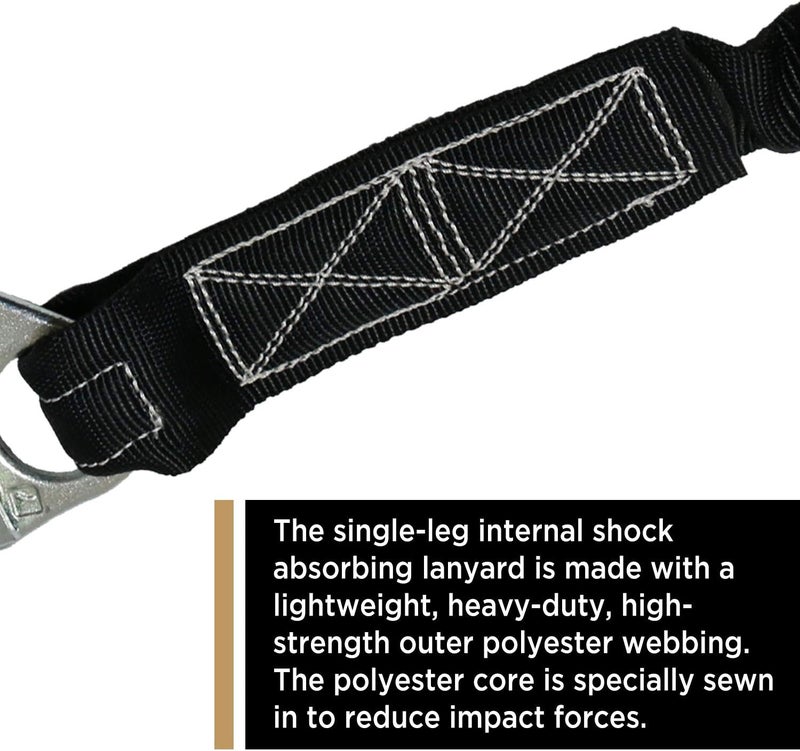 afp 6FT Single Leg Internal Shock Absorbing Safety Fall Protection Lanyard with Pelican Rebar & Snap Hook |Heavy-Duty Webbing | Roofer, Construction, Scaffolding PPE | OSHA & ANSI Rated - Image 4
