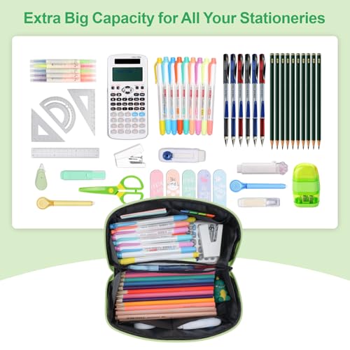 BrainyBees Pencil Case for Boys - Large Capacity Pencil Pouch for Kids Wide Opening Pencil Bag with 8 Compartments Cute Soft Pencil Box for School (Black Dinosaur) - Image 2
