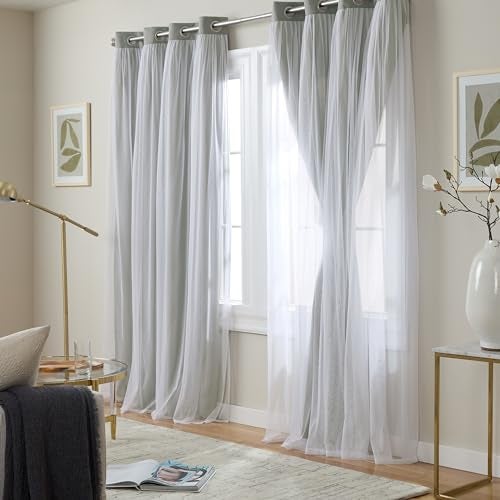 TOWN & COUNTRY LUXE Talia Double Layer Indoor Curtains, Sheer and Room Darkening Blackout, Grommet Top, Energy Efficient, 2-Pack Set, 52"W x 96"L, Soft Grey 2 Count - Image 2