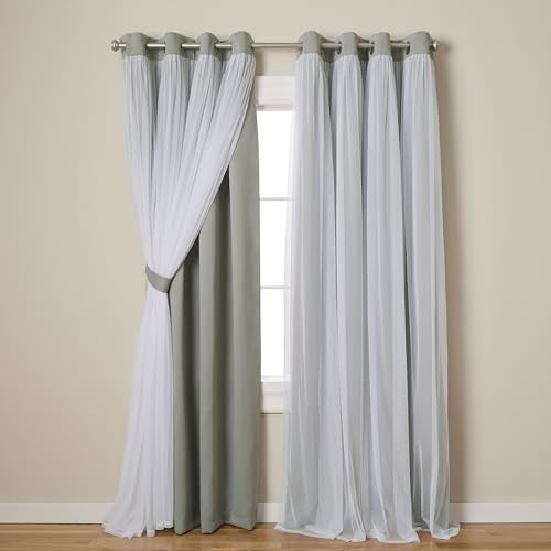 TOWN & COUNTRY LUXE Talia Double Layer Indoor Curtains, Sheer and Room Darkening Blackout, Grommet Top, Energy Efficient, 2-Pack Set, 52"W x 96"L, Soft Grey 2 Count - Image 1