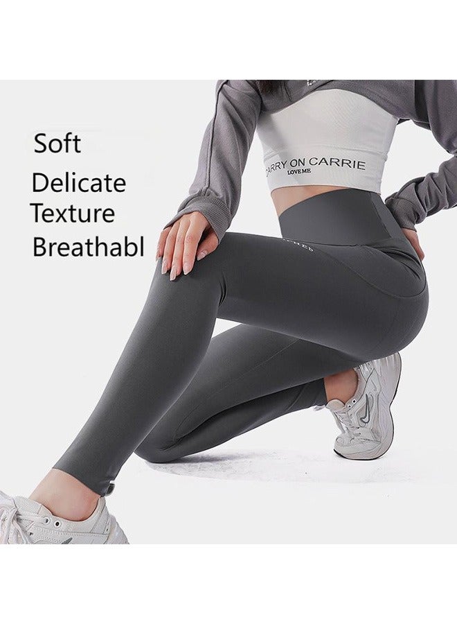 Leggings for Women with Pockets High Waisted, Soft Gym Athletic Workout Tummy Control Work Tights Yoga Pants with Side Phone Pockets for Sports Exercise Running ，Grey  - Image 2