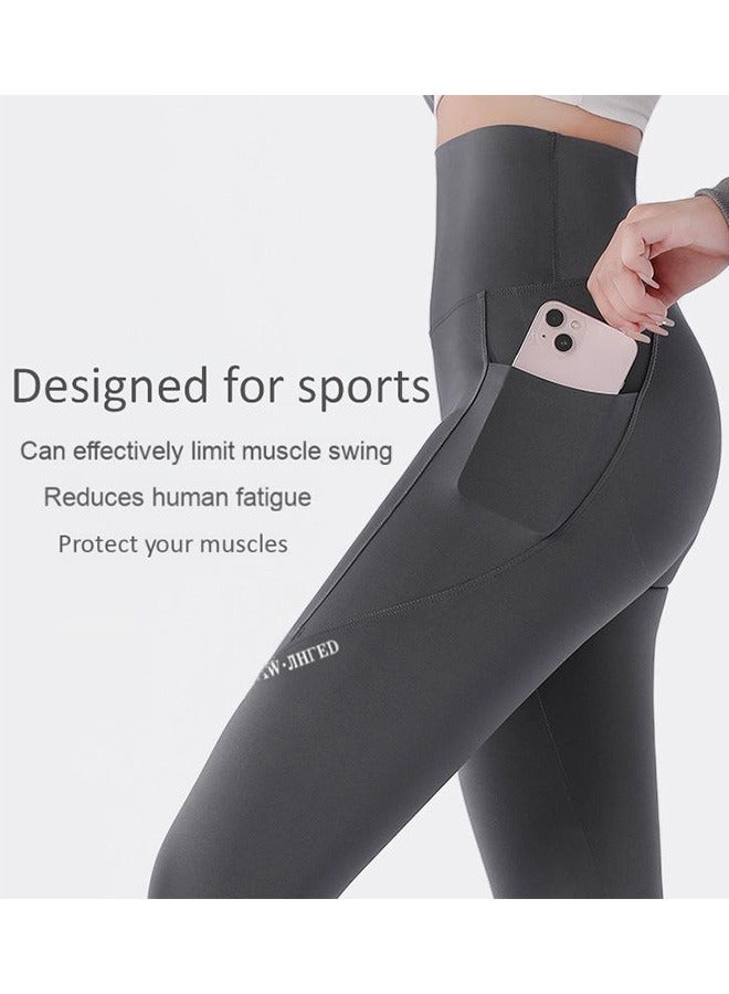 Leggings for Women with Pockets High Waisted, Soft Gym Athletic Workout Tummy Control Work Tights Yoga Pants with Side Phone Pockets for Sports Exercise Running ，Grey  - Image 3