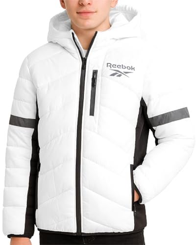 Reebok Boys Puffer Jacket - Heavyweight Quilted Wind & Water Resistant Boys Winter Coat - Insulated Bubble Kids Winter Jacket, Size 8, White - Image 1