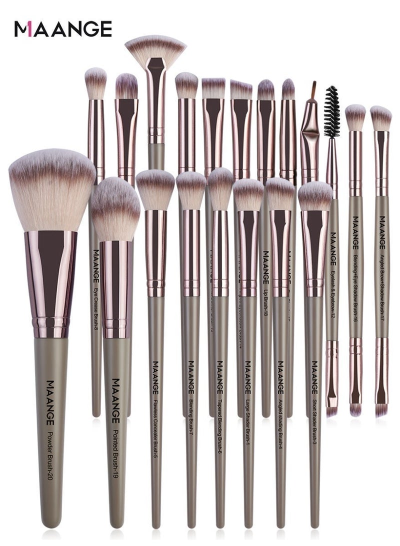 MAANGE فرش مكياج، مجموعة فرش مكياج تجميلية مكونة من 20 قطعة عالية الجودة لدمج الأساس، أحمر الخدود، خافي العيوب، ظلال العيون، شعيرات صناعية خالية من القسوة، أدوات مكياج للسفر، رمادي - Image 1