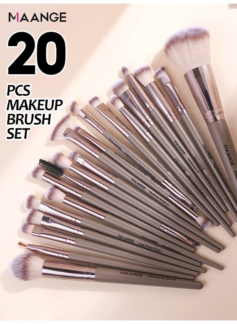 MAANGE فرش مكياج، مجموعة فرش مكياج تجميلية مكونة من 20 قطعة عالية الجودة لدمج الأساس، أحمر الخدود، خافي العيوب، ظلال العيون، شعيرات صناعية خالية من القسوة، أدوات مكياج للسفر، رمادي - Image 2