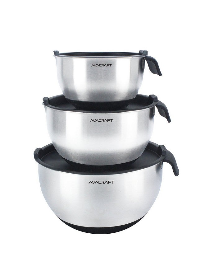 AVACraft AVACRAFT 18/10 Stainless Steel Mixing Bowls with Lids, non slip silicone base bowls with Handle, Mixing Bowl Set with Pour Spouts & Measurement Marks, Home Essentials Cooking Bowls, (Black)  - Image 1