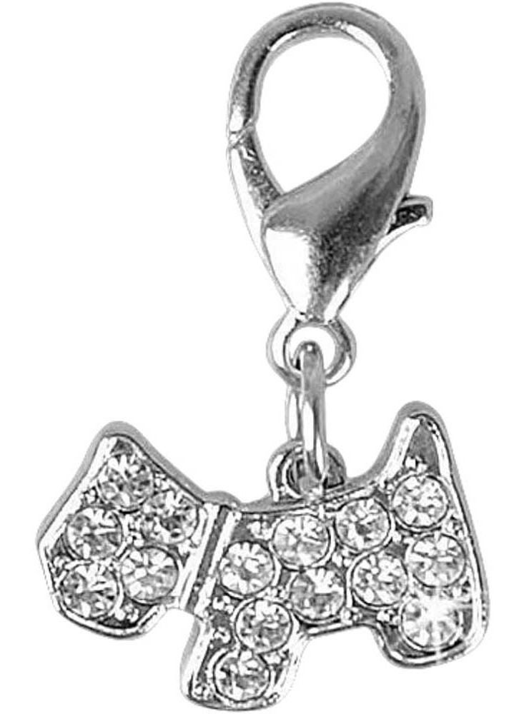 Petsary Bling Rhinestones Dog Pendant key ring, Dog collar, key chain, sparkly Diamond crystals shiny dog tags engravement (White)  - Image 1