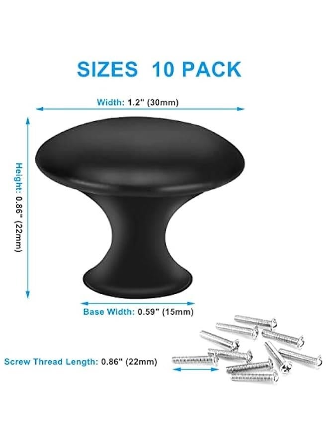 10 Pack Kitchen Cabinet Knobs, 1.2'' Matt Black Drawer Knobs Round Dresser Knobs Hardware Mushroom Cupboard Knobs Handles for Bathroom Drawer Knobs and Pulls with Mounting Screws - Image 2