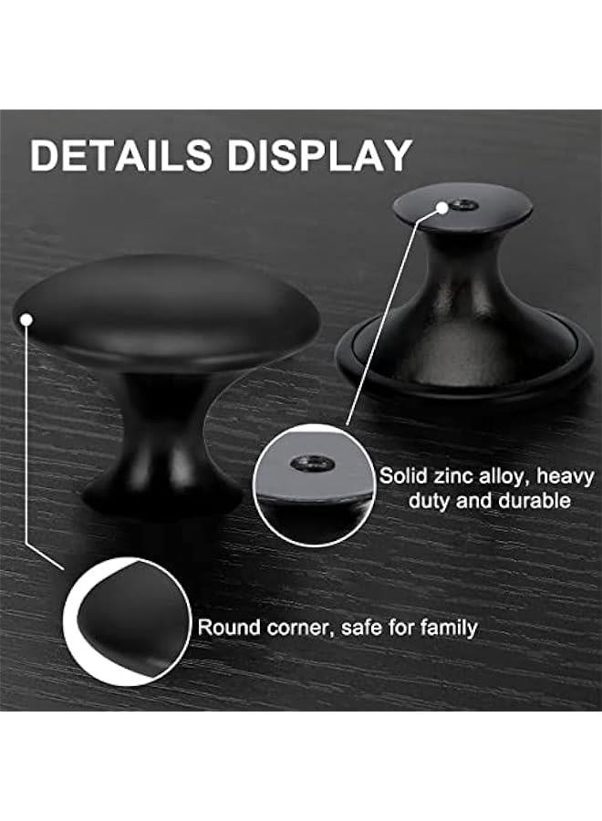 10 Pack Kitchen Cabinet Knobs, 1.2'' Matt Black Drawer Knobs Round Dresser Knobs Hardware Mushroom Cupboard Knobs Handles for Bathroom Drawer Knobs and Pulls with Mounting Screws - Image 3
