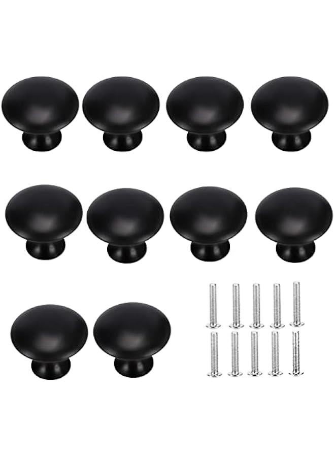 10 Pack Kitchen Cabinet Knobs, 1.2'' Matt Black Drawer Knobs Round Dresser Knobs Hardware Mushroom Cupboard Knobs Handles for Bathroom Drawer Knobs and Pulls with Mounting Screws - Image 1