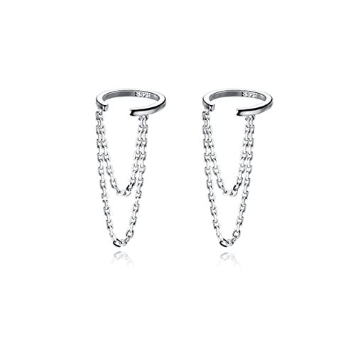 Reffeer Solid 925 Sterling Silver Cuff Earrings Chain for Women Teens Cartilage Wrap Earrings Helix Cuffs (A-Silver) - Image 1