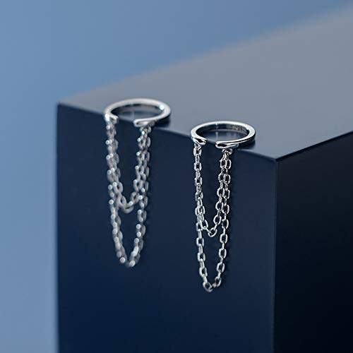 Reffeer Solid 925 Sterling Silver Cuff Earrings Chain for Women Teens Cartilage Wrap Earrings Helix Cuffs (A-Silver) - Image 4
