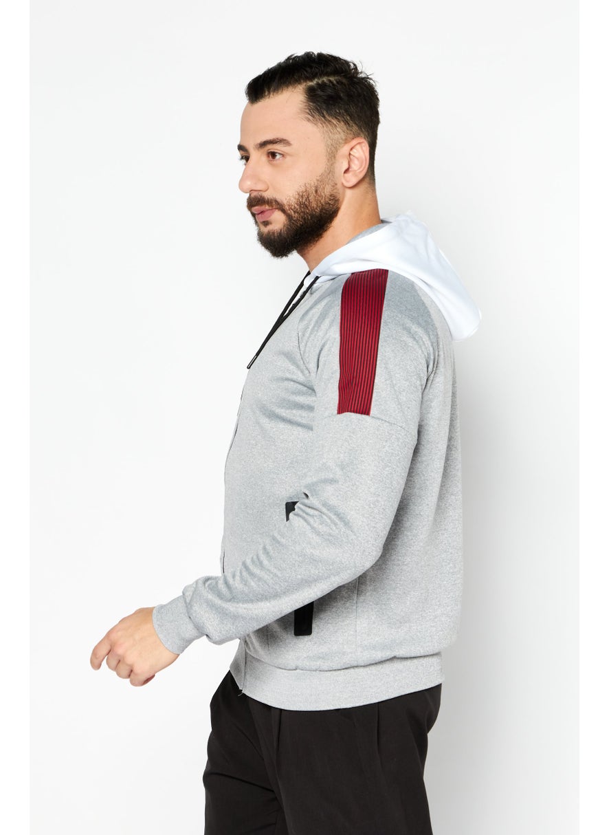Cultura New York Men Hooded Full Zipper Textured Sweatshirt, Grey Combo  - Image 2