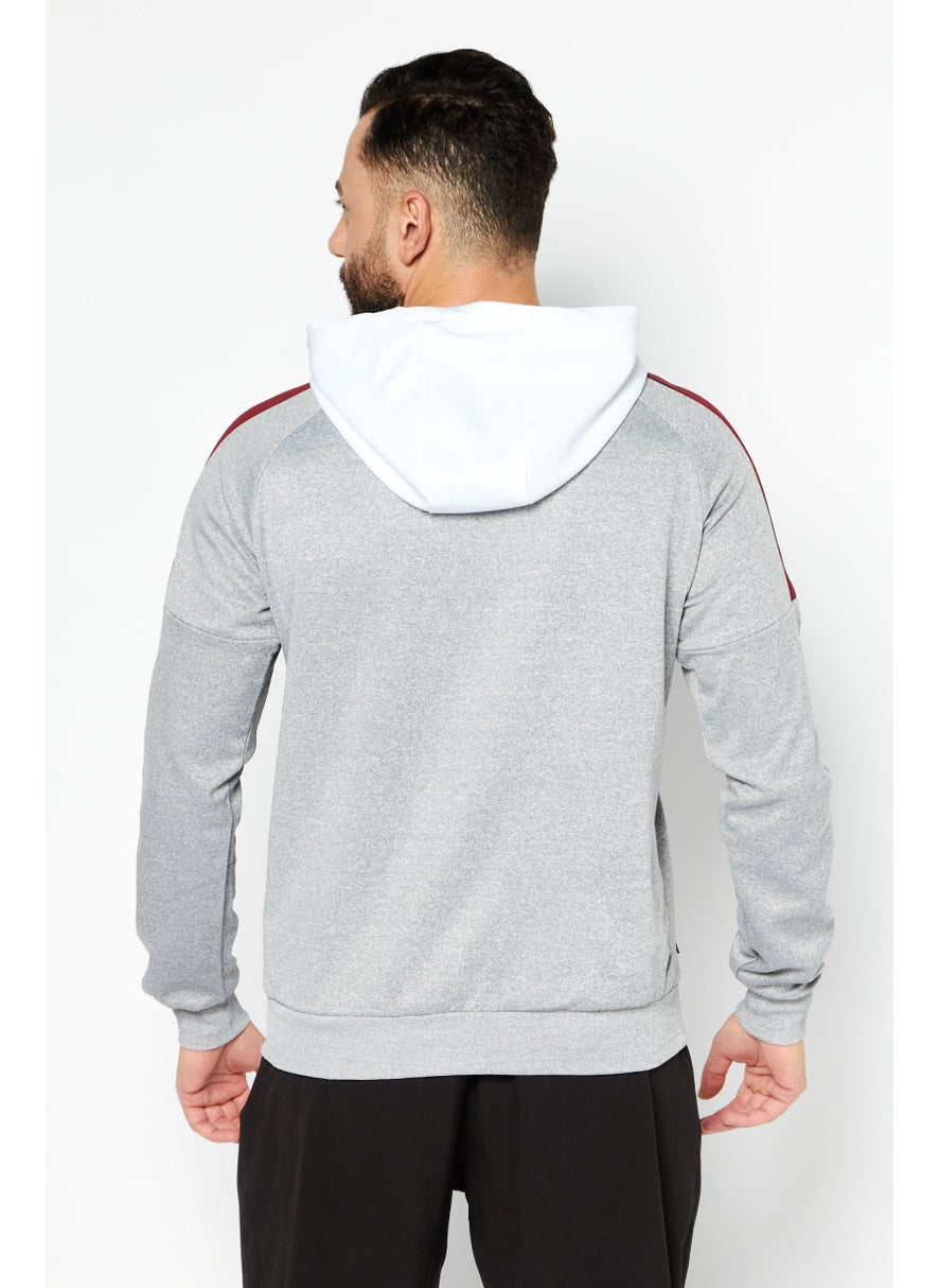 Cultura New York Men Hooded Full Zipper Textured Sweatshirt, Grey Combo  - Image 4