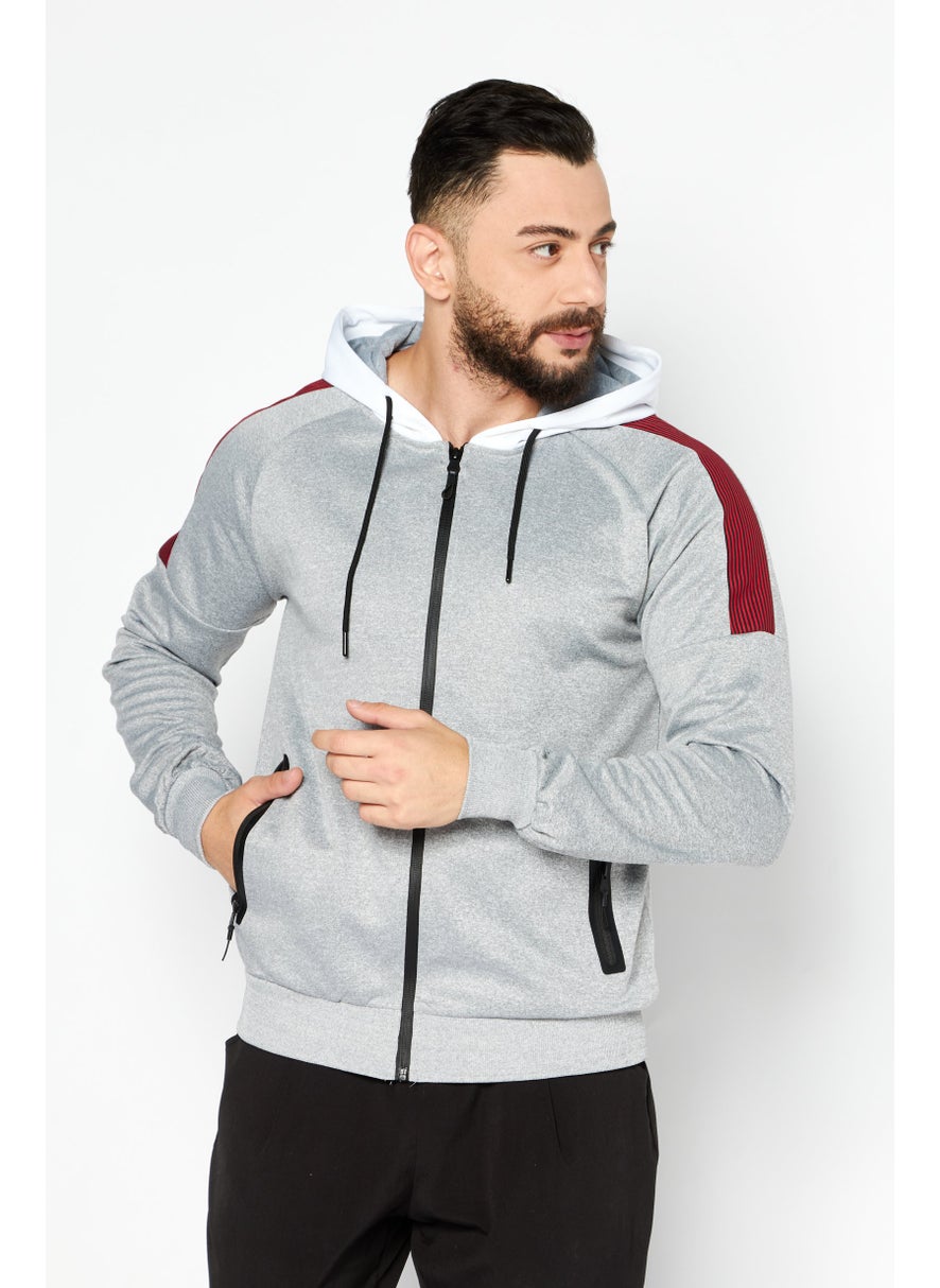 Cultura New York Men Hooded Full Zipper Textured Sweatshirt, Grey Combo  - Image 1