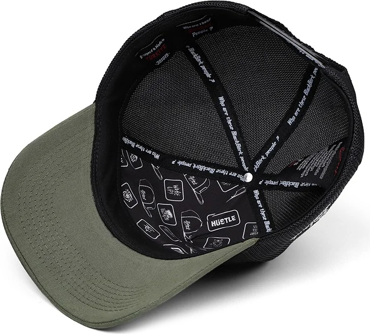 Black Börk V1 Trucker Eagle - Unisex Khaki Peaked-Black Hat with 6 Code Logo