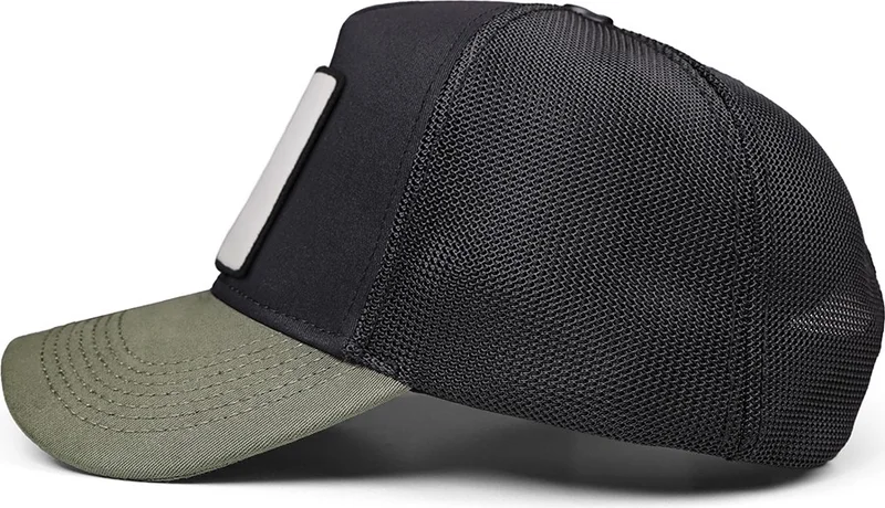 Black Börk V1 Trucker Eagle - Unisex Khaki Peaked-Black Hat with 6 Code Logo
