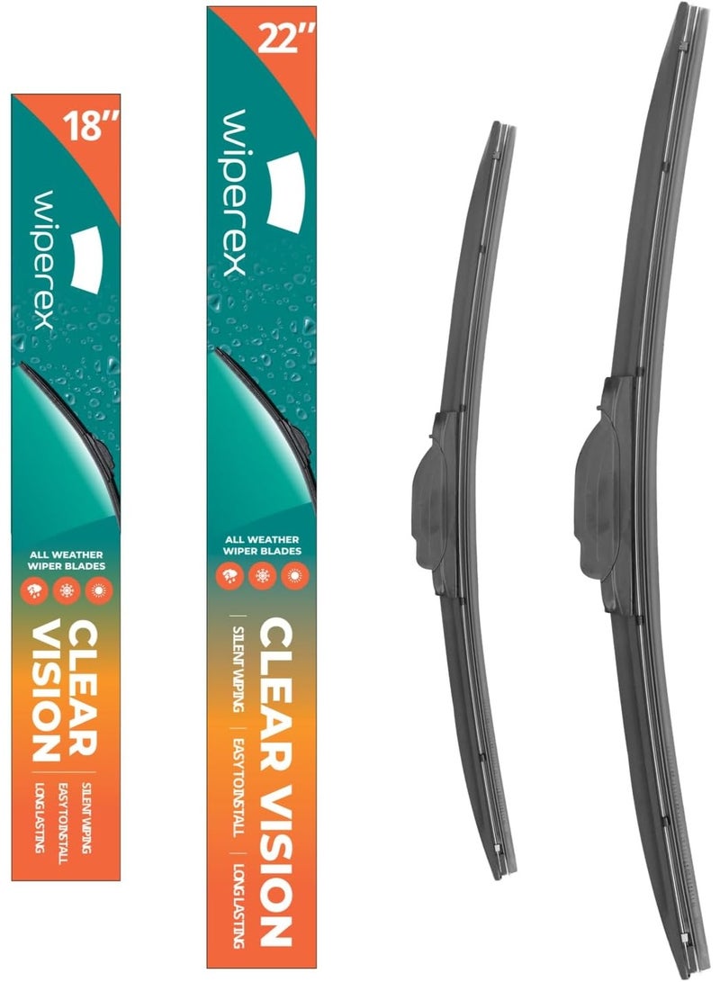 ويبيركس WiperEX 22" + 18" Wiper Blades – Silent, Streak-Free, Anti-Lift, Durable Natural Rubber Pair (Pack of 2) - Image 1