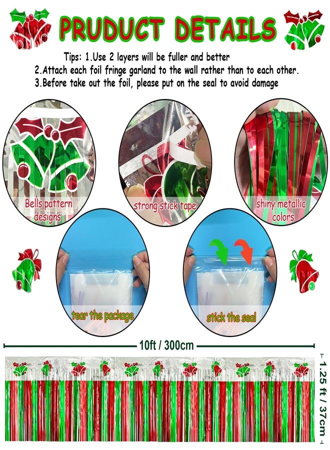 ILHSTY 4 Pack 39Ft Christmas Parade Floats Foil Fringe, Each 10 ft x 15'' Red Green Silver Bells Tinsel Streamers Garland Banner Table Skirts for Christmas Trailer Car Homecoming Party (Bells 4 Pack) - Image 3